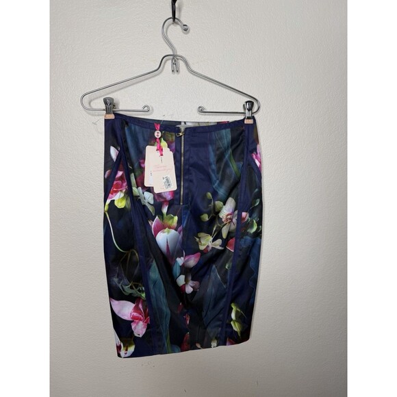 Ted Baker NEW NWT Grettia Pencil Skirt Blue Floral Orchid Print Women's Size 0-2 - Picture 7 of 11